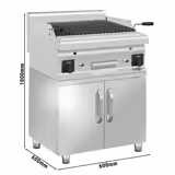 Barbacoa de piedra volcánica a gas (10,6 kW) - parrilla inclinable - incluida subestructura con 2 puertas