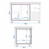 Koelwerkbank PREMIUM - 1400x700mm - met 1 deur & 2 laden - incl. snijplank groen