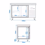 Masă frigorifică PREMIUM - 1400x700 mm - 281 L - culoare alb - cu 1 uși - cu 2 sertare - blat lucru - tocător