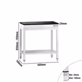Mesa de trabalho em aço inoxidável PREMIUM - 600x700mm - com prateleira inferior & com travessas de reforço - incl. tampo em granito
