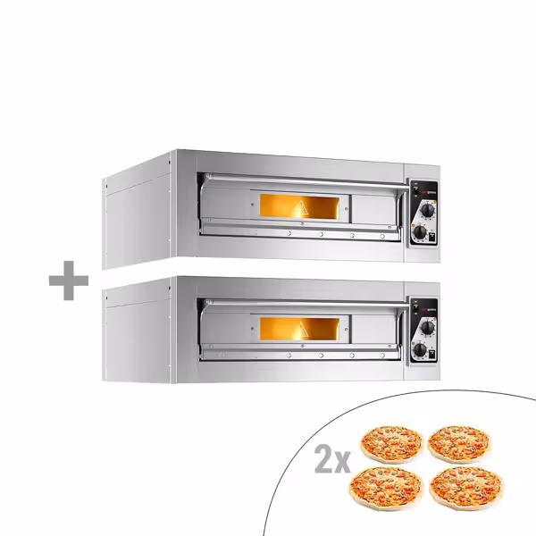 (2 stuks) Elektrische pizzaoven (chamotte bakvloer) - 990x990x700mm - 1 kamer - 1x4 pizza’s Ø33cm - tot 400°C - Handmatig