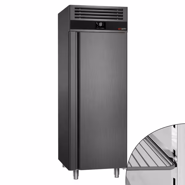 Dulap congelare inox profesional PREMIUM - GN 2/1 - 700 mm - 480 l - -20/-12 °C - cu 1 ușă din sticlă - răcire ventilată; dezghețare automată; agent R290 - antracit