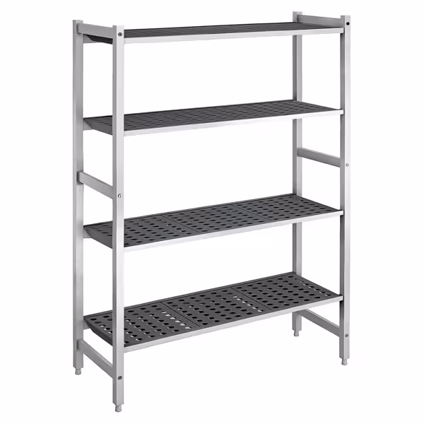 Aluminium/kunststof stelling - 1320x1800mm - Diepte: 360mm - met 4 schappen - Draagvermogen totaal: 900kg