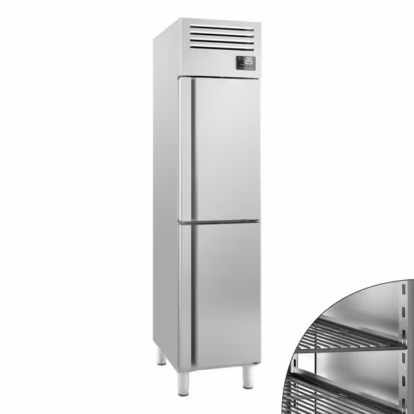 Koelkast RVS PREMIUM PLUS - GN 1/1 - 482mm - 325liter - tot +6°C - met 2 deuren - geforceerde koeling, LED‑verlichting & legroosters
