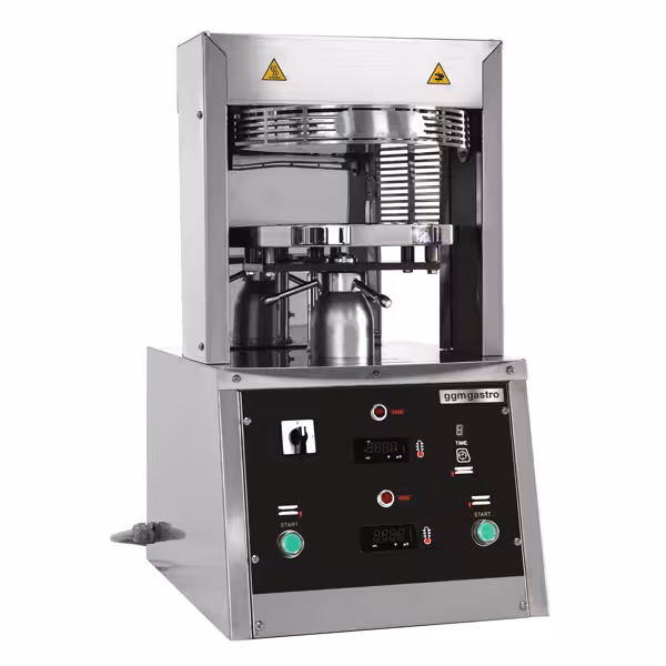 Pizzadeegpers - professioneel - voor pizzabodems Ø 330mm - deeggewicht 100-270g - met verwarmde platen - max 160°C - met timer