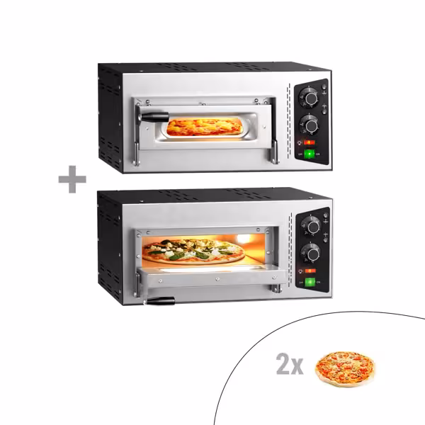 (2 pcs) Electric Deck Pizza Oven - Single Deck - Refractory Stone Deck - 1+1 - Ø 35cm (13.8") - 230V Single Phase | 13A Plug - Mechanical Controls - up to 450°C