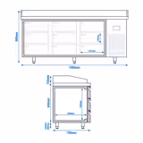 Balcão de pizza refrigerado PREMIUM PLUS - 1980x700mm - com tampo em granito - com 0 portas e 9 gavetas