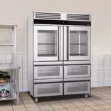 Armoire réfrigérée positive en acier inoxydable PREMIUM - GN 2/1 - 1400 L - avec 2 portes vitrées & 6 glissières & 6 grilles GN 2/1