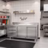 Dulap de lucru din oțel inoxidabil PREMIUM – 2000 x 700 mm – cu 3 sertare pe partea stângă și rebord