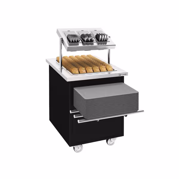 Carrello portaposate e stoviglie DANZIG - 700 mm - con scorrivassoio - nero