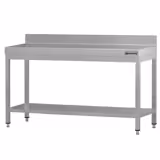 Nerezový pracovní stůl ECO - 1600x600 mm - se spodní policí & se zadním lemem & s vyztuženou pracovní deskou