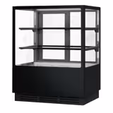 Vitrină pentru prăjituri - pentru prăjituri - 378 litri - 1000 mm - geam dublu - geam drept - cu 2 rafturi - iluminare LED; față oglindă; panou digital; uși glisante - negru - Pentru UK