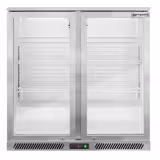 Barová lednice - 900 mm - 220 litrů - s 2 skleněnými křídlovými dveřmi - nerez