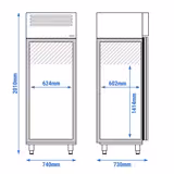 Vrieskast RVS ECO - 740mm - 352liter - tot -22°C tot -18°C - met 1 deur - geforceerde koeling, automatische ontdooiing, slot, omkeerbare deur, wielen - Zwart
