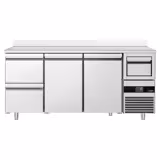 Meşrubat Buzdolabı PREMIUM - 2135x600x1150mm - 570L - Bar arkası, 2 kapı + 2 çekmece, kahve posası dökücülü, arkalıklı çalışma yüzeyi - Paslanmaz çelik