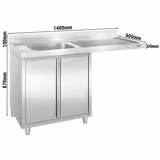 Mueble fregadero con espacio para lavavajillas de acero Inox. - 1,4 m - 1 fregadero a la izquierda A 50 x P 40 x A 25 cm