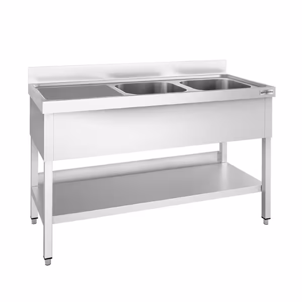 Tiskipöytä PREMIUM - 1400x600 mm - alahyllyllä - 2 allasta - allas oikealla