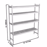 Scaffale in alluminio anodizzato - 1611x1800mm - Profondità: 360mm - con 4 ripiani - Portata: 120kg per ripiano