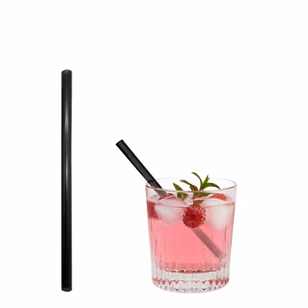 (50 pcs) Glass Drinking Straws - 150mm - ø 8mm - straight - Transparent Black - incl. 1 Nylon cleaning brush