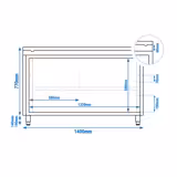 Armoire de travail en acier inoxydable PREMIUM - 1400x800 mm - avec porte coulissante, sans rebord, incl. planche à découper verte         