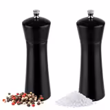 (12 buc) Set râșnițe sare și piper MIDNIGHT - Oțel inoxidabil, Lemn (Acacia) - Înălțime: 170 mm - Negru