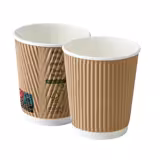 (500 Stück) Coffee to go Pappbecher - geriffelt - 200ml - Ø 80mm - Braun - innen Weiß
