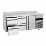 Mostrador refrigerado PREMIUM - 1865x700mm - de trabajo con peto trasero - 1 puerta y 4 cajones - GN 1/1 - refrigeración ventilada
