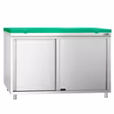 Szafka robocza ze stali nierdzewnej PREMIUM - 1200x600mm - z drzwiami suwanymi - z deską do krojenia, kolor: zielony