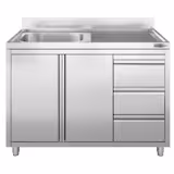 Dolaplı Yıkama Tezgahı -1200x600mm - 3 Çekmeceli & Tek sol evyeli