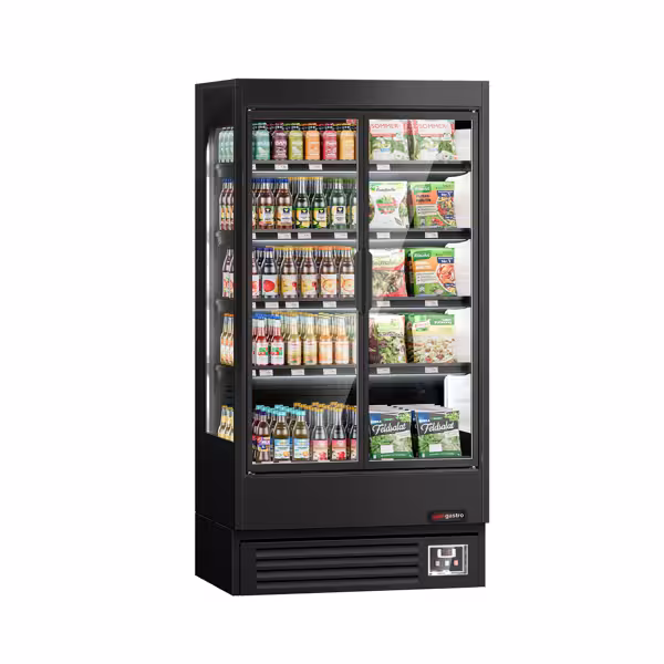 Murale Refrigerato Professionale - 1002mm - 440l - +1°/+5°C - con 2 porte a battente in vetrocamera & 4 ripiani - Nero