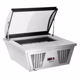 Vetrina gelato da banco - 867mm - Refrigerazione statica - con Illuminazione LED - per 4x Vasca da gelato da 5 Litri - Vetro curvo - Apertura coperchio lato lato operatore