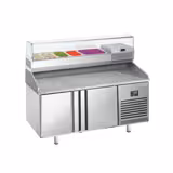 Table réfrigérée à pizza Premium PLUS - 1490 x 700 mm - avec 2 portes - incl. vitrine réfrigérée de présentation - 6x GN 1/4