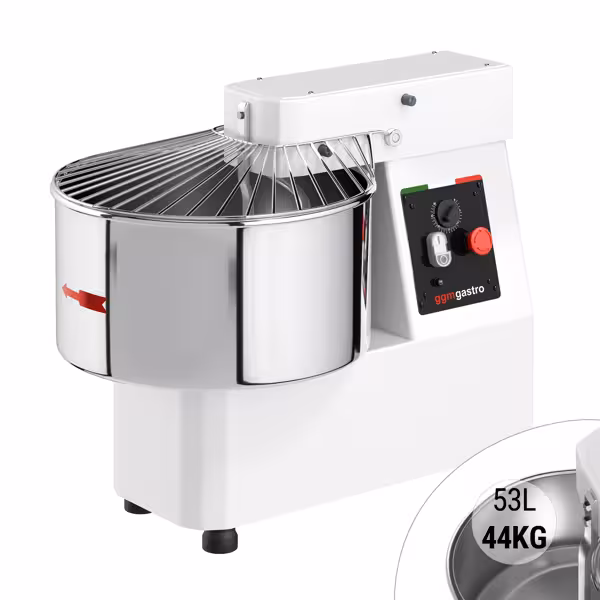 Impastatrice a spirale professionale - 53L / 44kg - 1 velocità - testa fissa - con timer - 400V trifase - per impasti ad alta idratazione