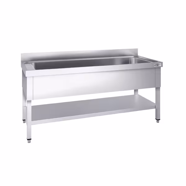 Fregadero para ollas de acero Inox. con estante inferior - 1,6 m - 1 fregadero L 140 x B 50 x T 35 cm