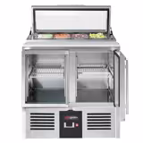 Commercial Saladette Counter PREMIUM - 900mm - 159L - 2 glass doors - for 4 x GN 1/3 & glass lid