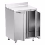 Tavolo armadiato in acciaio inox - 800x600mm - con 2 porte a battente - con alzatina