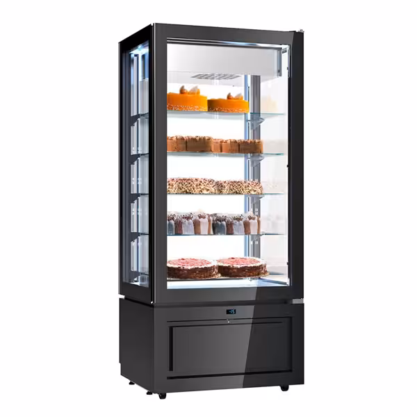 4-Sided Glass Display Freezer - 457L - 805mm - Double glazing - square - black front - with 5 glass shelves - 1 glass door, right-hinged - Black