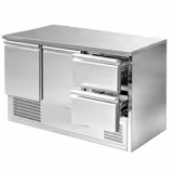 Rashladni pult ECO - 1368x700 mm - 368 l - Prednja ploča Crna - Statičko hlađenje - s 2 vrata - s 2 ladica - radna ploča bez podignutog ruba