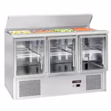 Saladette réfrigérée ECO - 1368mm - 368L - 3 portes vitrées - avec découpe pour 4x GN 1/1 & Couvercle inox