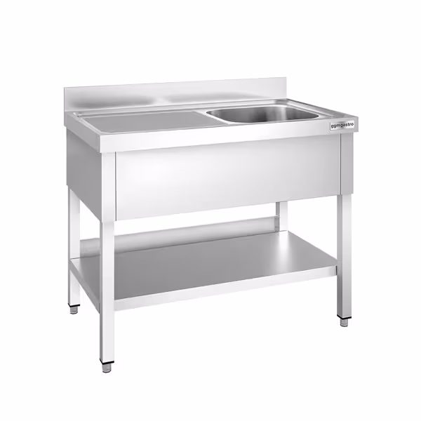Stół ze zlewem PREMIUM - 1000x600x970mm - z półką - 1-komorowy komora po prawej stronie skręcany
