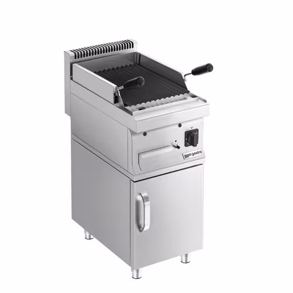 Gas lavasteengrill - 7kW - 700mm diep - Kantelbaar grillrooster - Staand model - RVS - incl. onderbouwkast met 1 deur