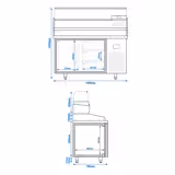 Pizzakylbänk PREMIUM PLUS - 1490x700 mm - granitskiva - med 1 dörr & 3 lådor - inkl. kylränna med glasöverbyggnad - 6x GN 1/4