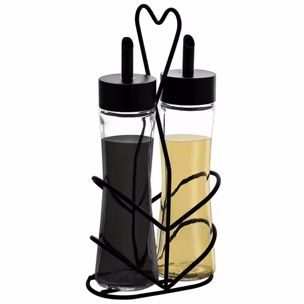 (12 pcs) Cruet Set - 2-piece - Stainless steel stand - Glass - with removable lids - oil & vinegar - Height: 200mm