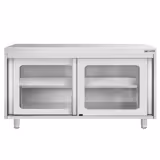 Nerezová pracovní skříňka PREMIUM - 1400x600 mm - se skleněnými posuvnými dveřmi