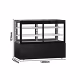 Gebaksvitrine MADRID - zelfbediening - 530 liter - 1500mm - dubbel glas - met 2 glazen plateaus - incl. nachtgordijn - zwart mat