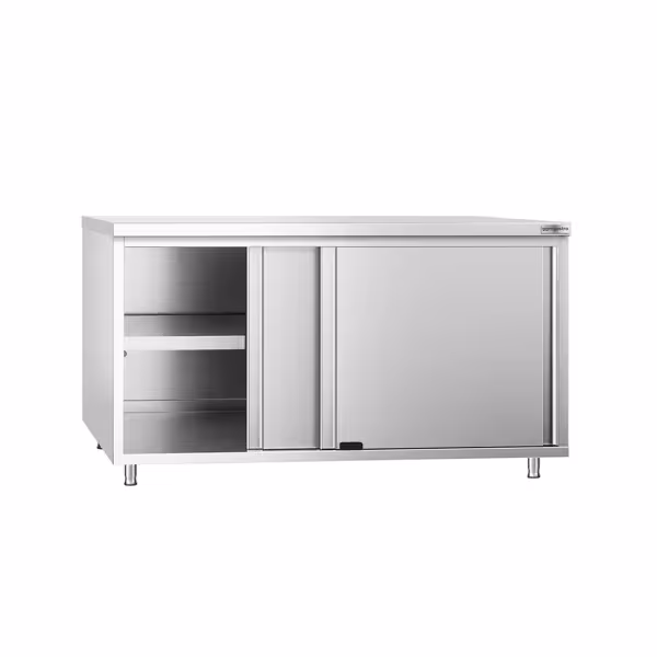 Mesa armario inox PREMIUM - 1600x600mm - con puertas correderas & con estante intermedio