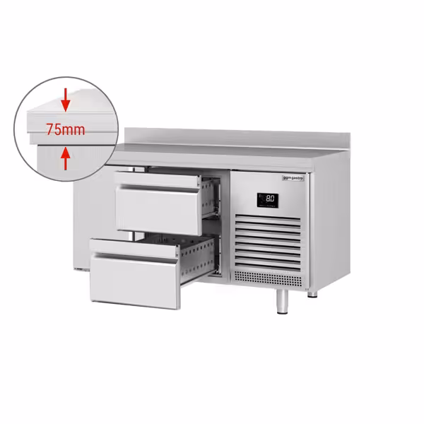Koelwerkbank PREMIUM PLUS - 1468x600mm - met 1 deur - met 2 lades - opstand