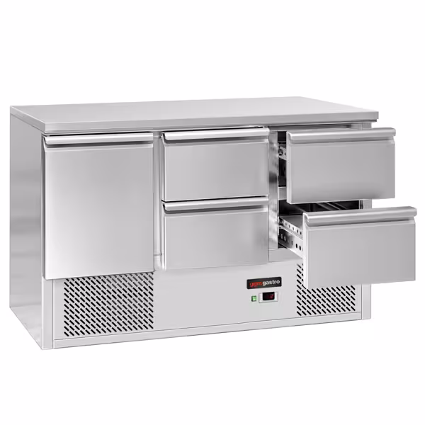 Koelwerkbank ECO - 1368x700mm - 368 liter - kleur zwart - met 1 deur - met 4 lades