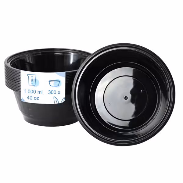 (300 uds) Bandeja reutilizable - 1000ml - Redonda - PP - Negro - 180x180mm