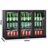 Commercial Back Bar Cooler - 1350mm - 320L - with 3 glass hinged doors - Black